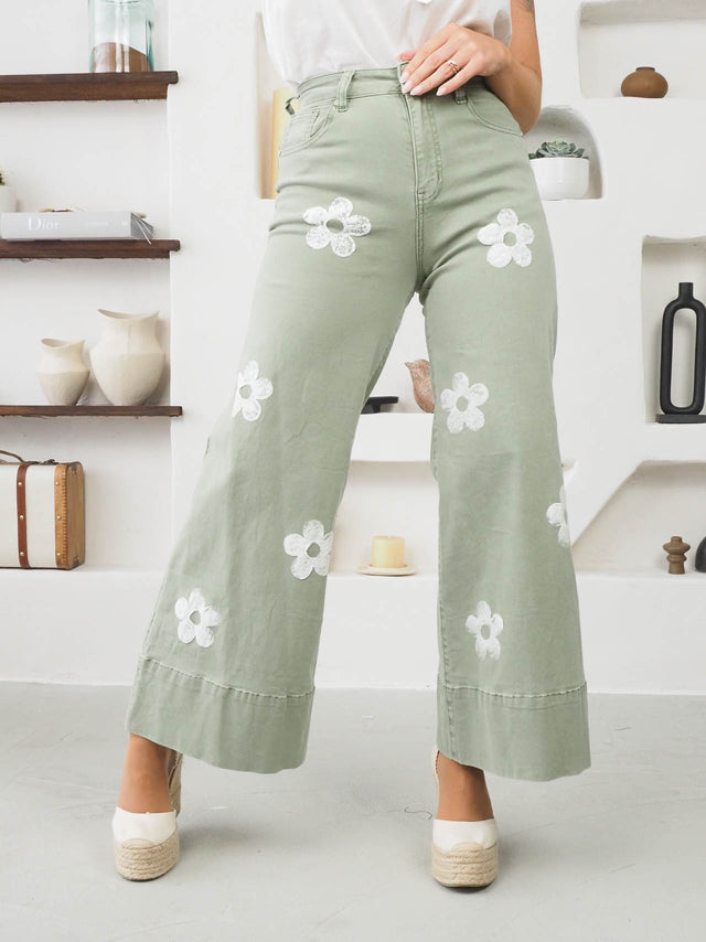 Pantalon jupe-culotte à fleurs