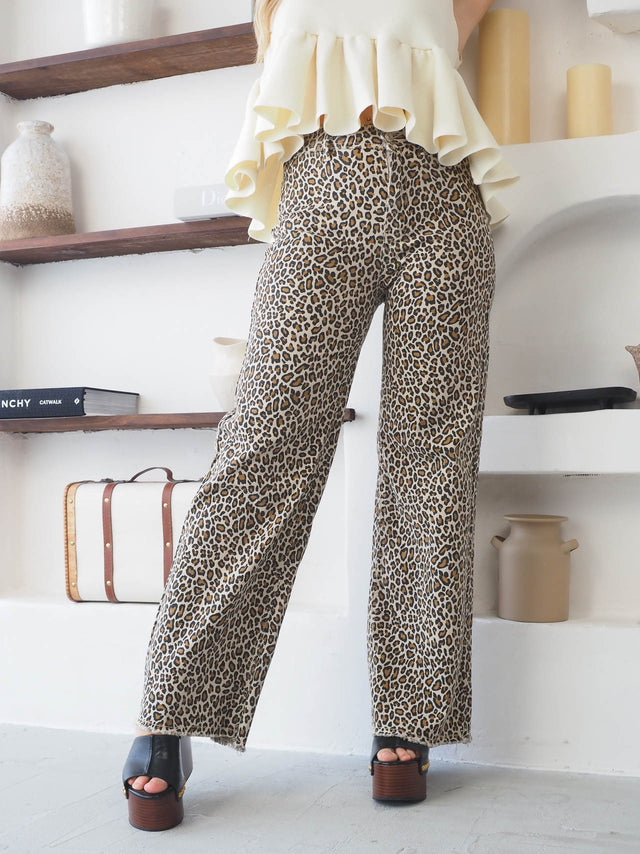 Calças Wide Leg Animal Print