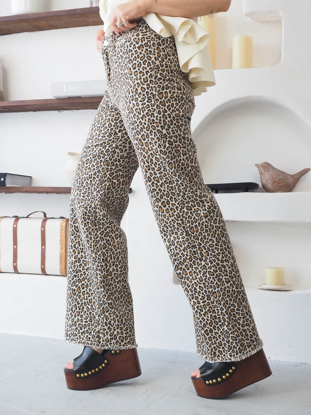 Calças Wide Leg Animal Print