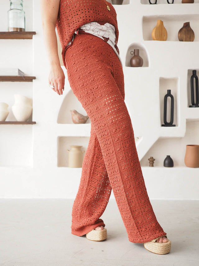 Calças Em Malha Crochet