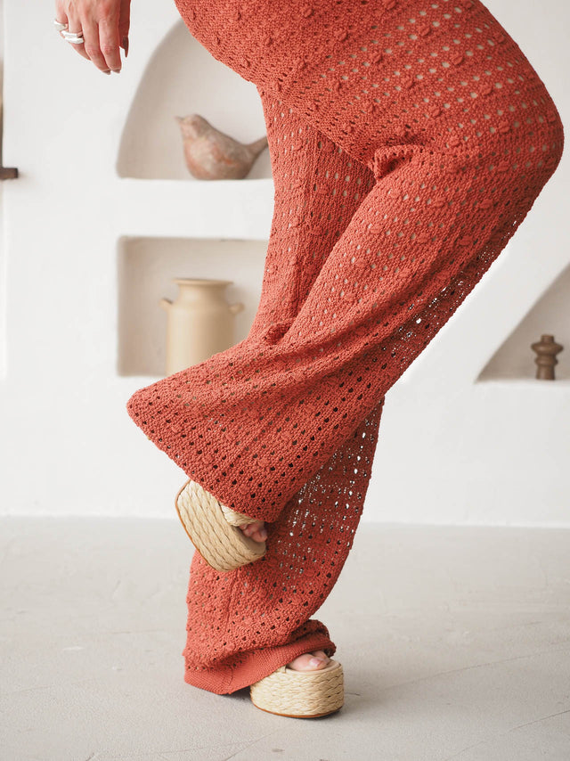 Calças Em Malha Crochet
