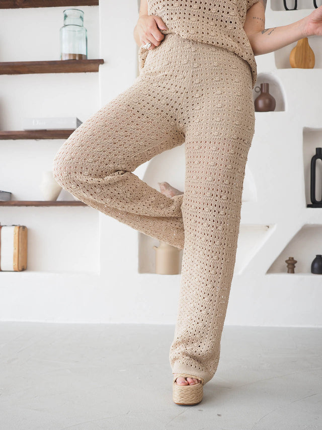 Calças Em Malha Crochet