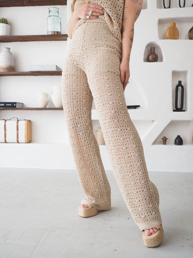 Calças Em Malha Crochet