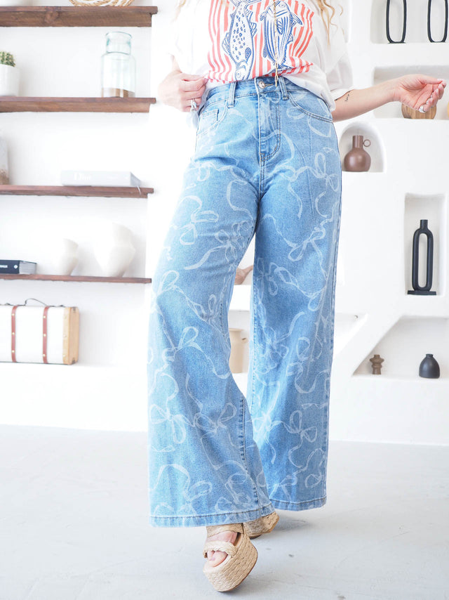 Calças de Ganga Wide Leg Estampadas