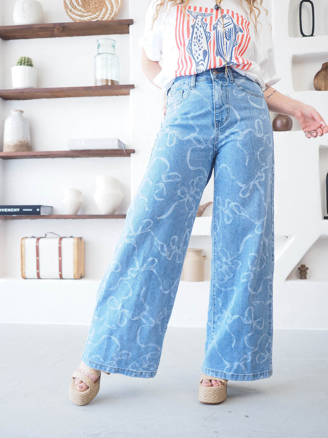 Calças de Ganga Wide Leg Estampadas