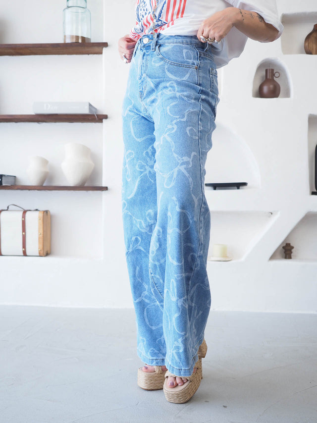 Calças de Ganga Wide Leg Estampadas