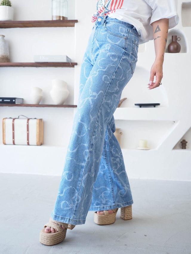Calças de Ganga Wide Leg Estampadas