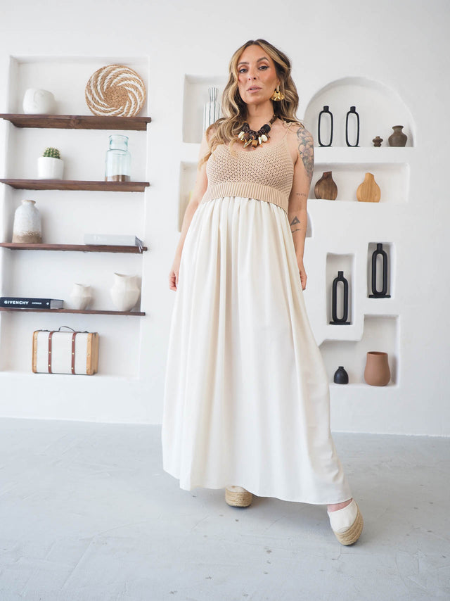 Vestido Midi Com Crochet