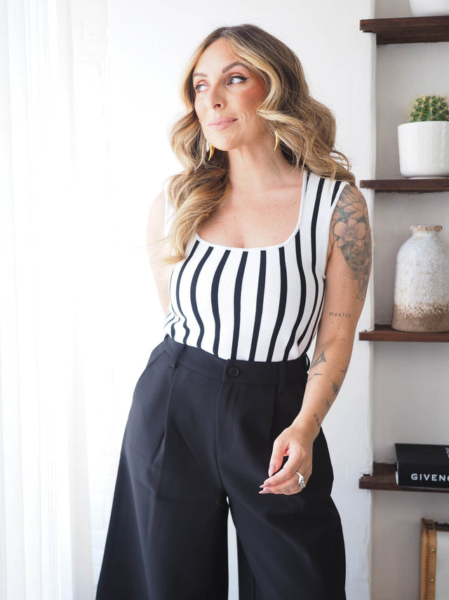 Striped Mesh Top