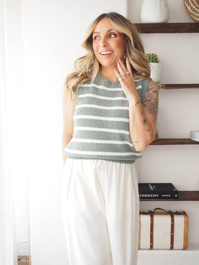 Sleeveless Striped Knit Jumper