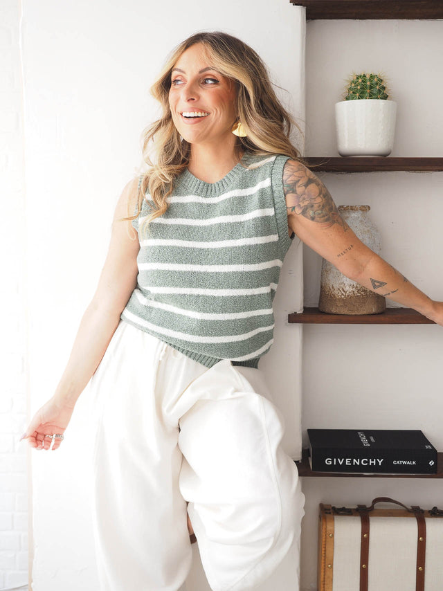 Sleeveless Striped Knit Jumper