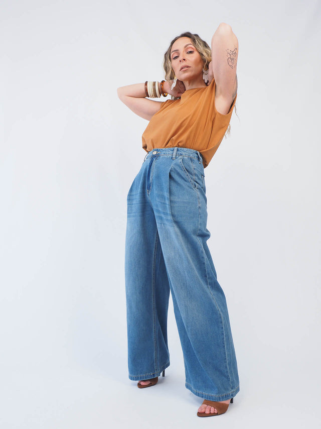 Denim Wide Leg Pants