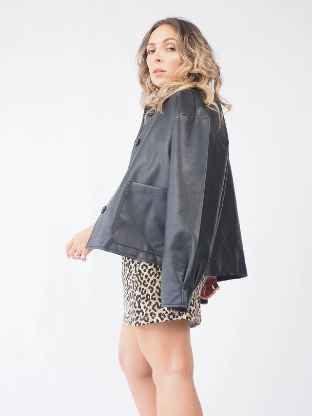 Eco-leather coat with pockets