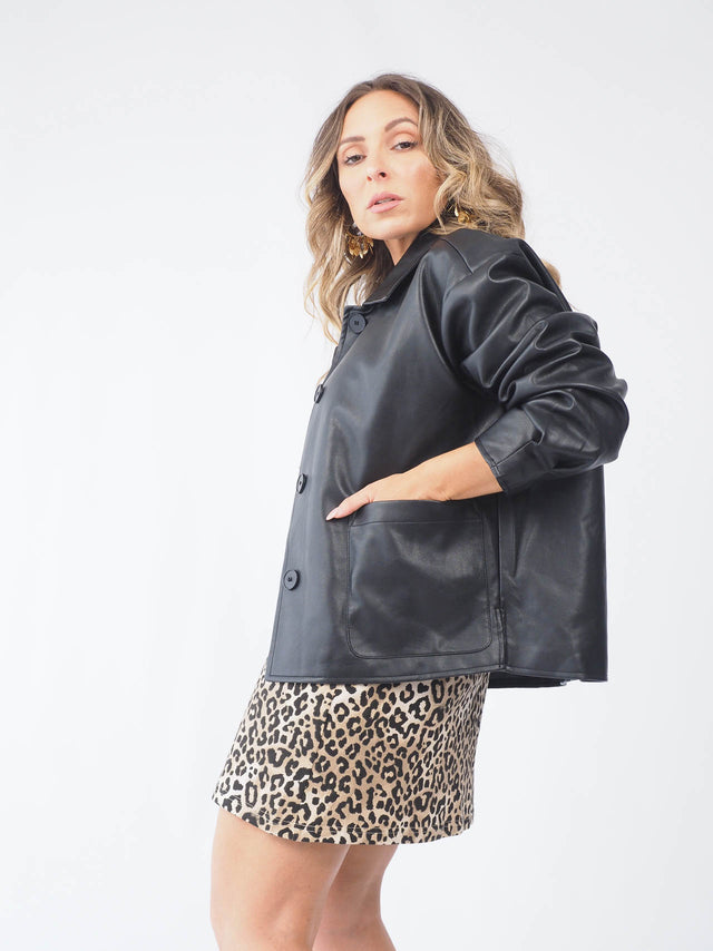 Eco-leather coat with pockets