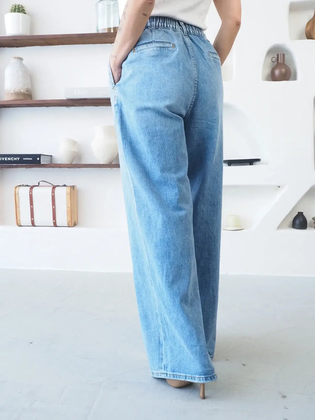 Calças de Ganga Pantalona com caimento largo e cintura elástica