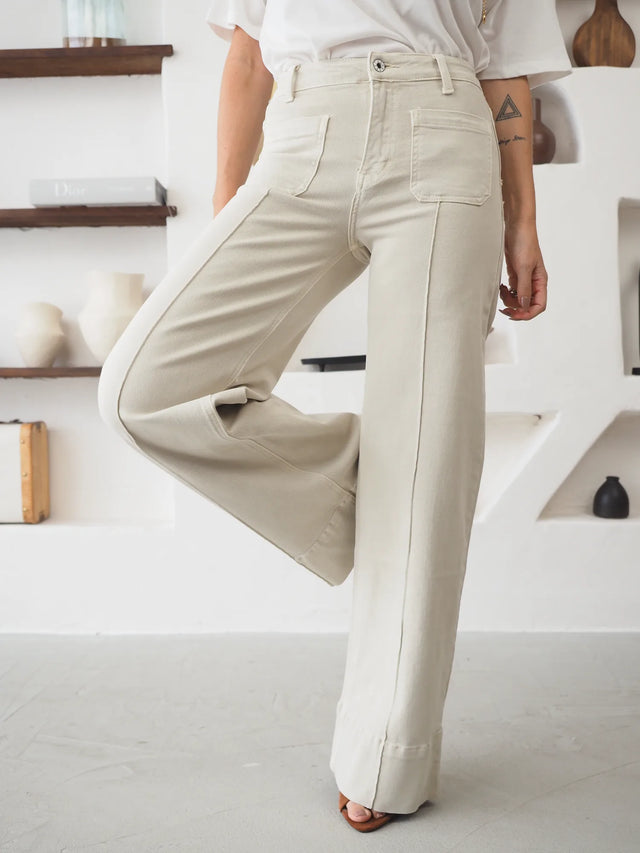 Jean Wide Leg Taille Haute à Poches