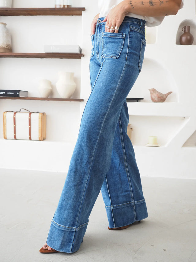 Jean Wide Leg Taille Haute à Poches