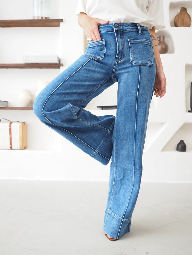 Jean Wide Leg Taille Haute à Poches