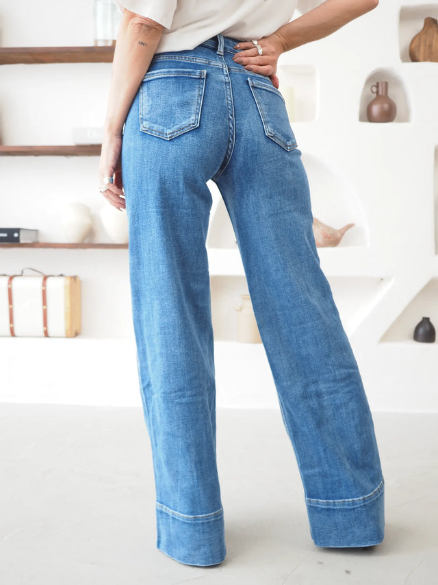 Jean Wide Leg Taille Haute à Poches