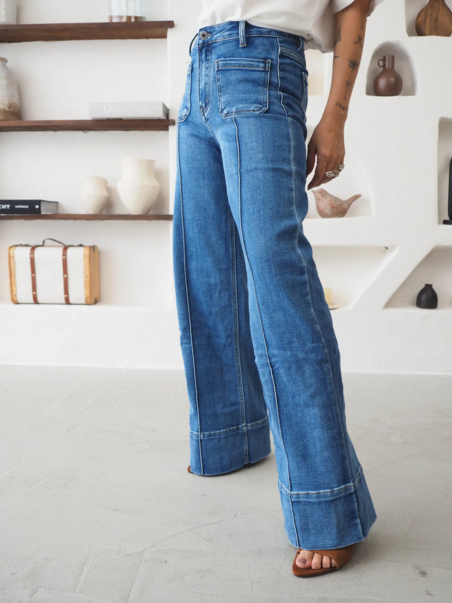 Jean Wide Leg Taille Haute à Poches