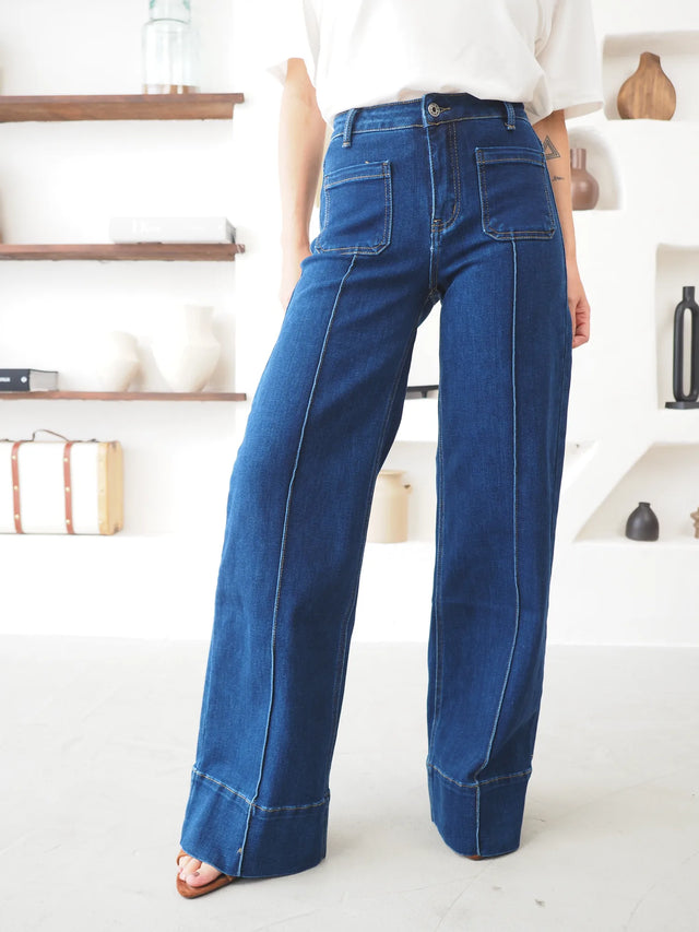 Jean Wide Leg Taille Haute à Poches