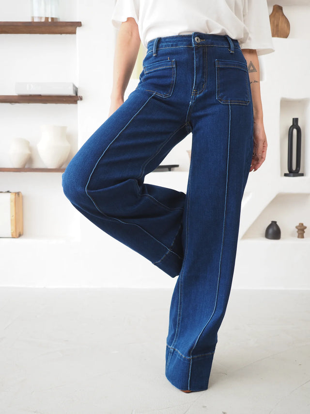 Jean Wide Leg Taille Haute à Poches