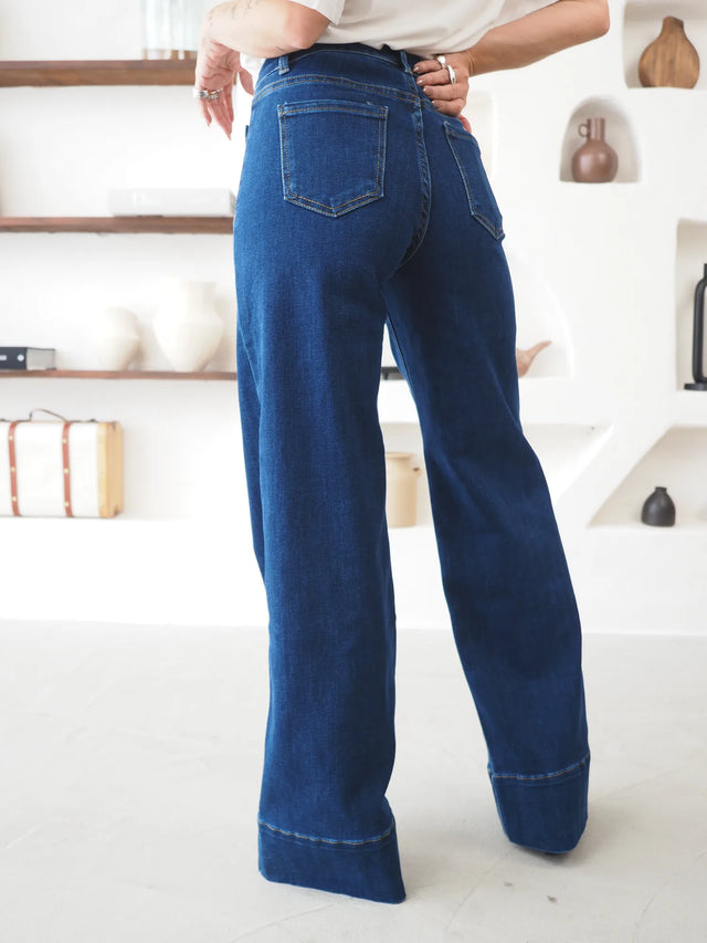 Jean Wide Leg Taille Haute à Poches