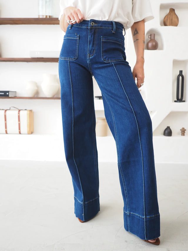 Jean Wide Leg Taille Haute à Poches