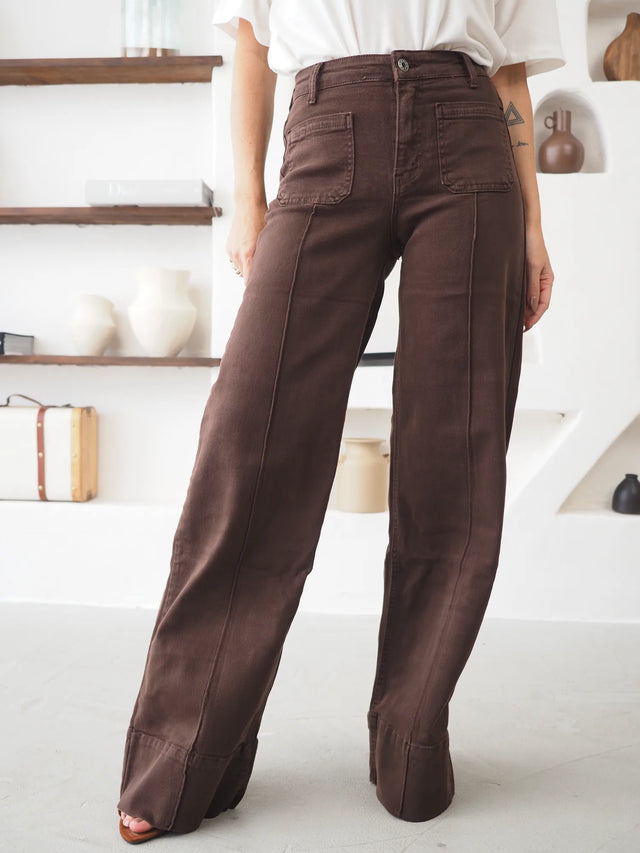 Jean Wide Leg Taille Haute à Poches