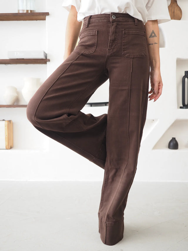 Jean Wide Leg Taille Haute à Poches