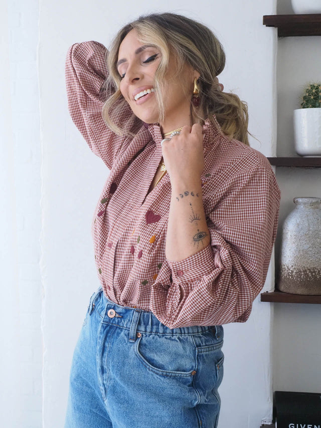 Camisa Quadrados Com Bordados