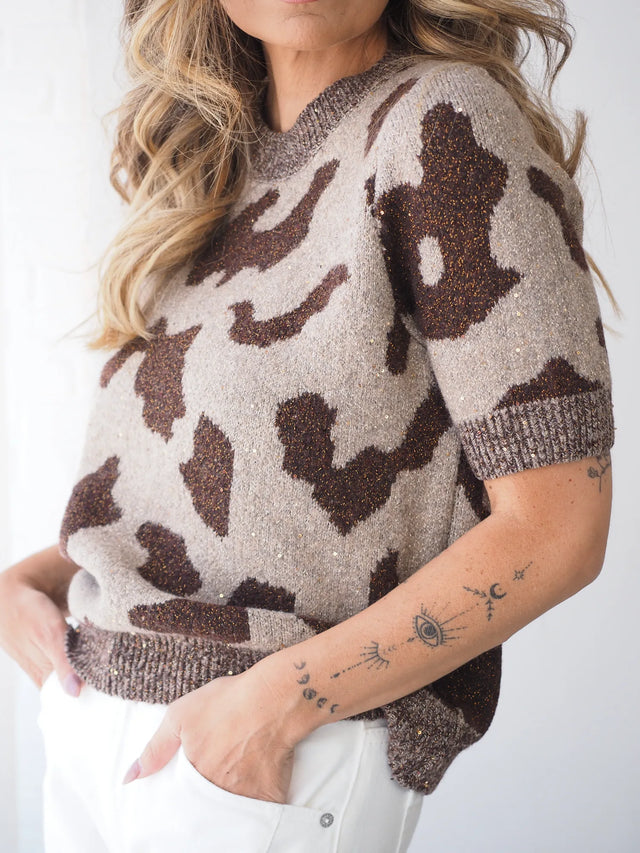 Pull en maille à motif animalier avec paillettes