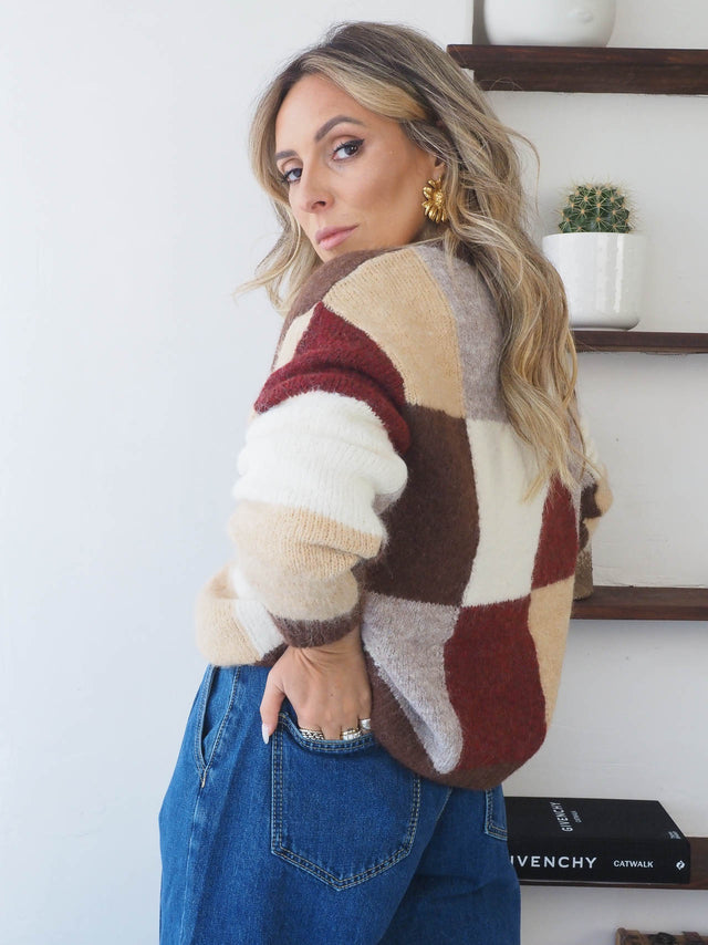 Cardigan en tricot à carreaux