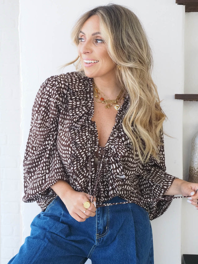 Blusa de Folhos Estampada