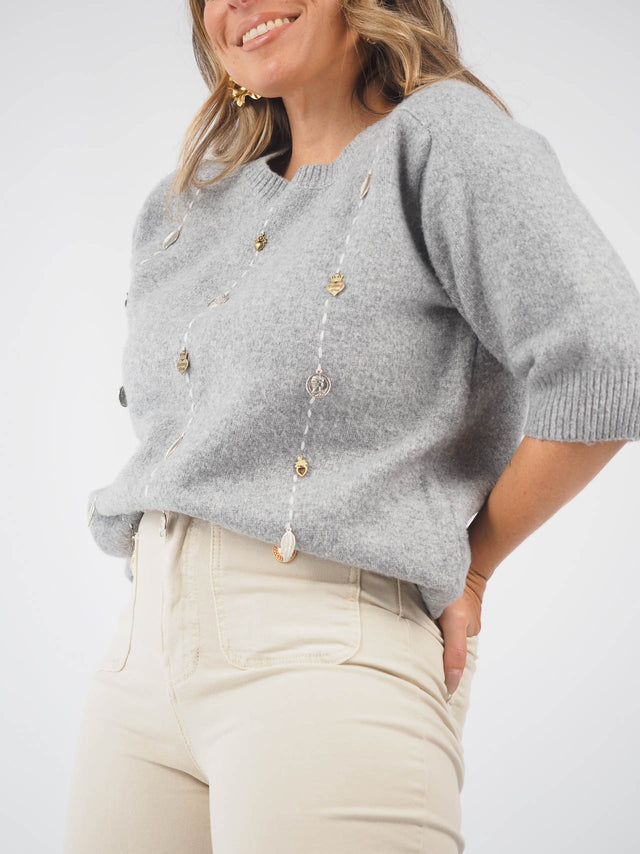 Knitted Sweater with Metallic Appliques