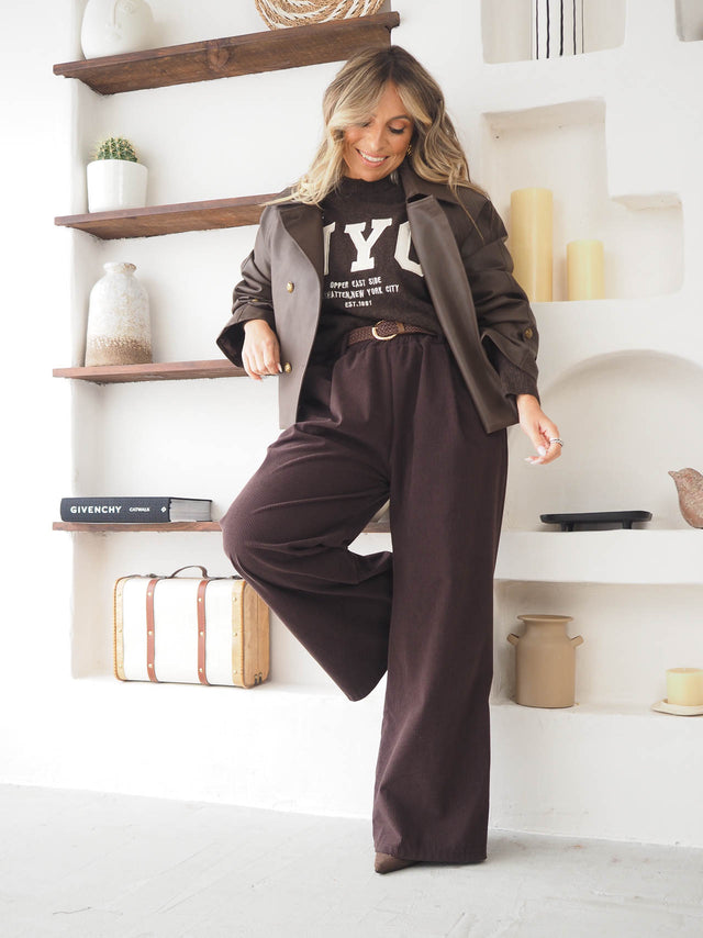 Calças de Bombazine Com Cinto