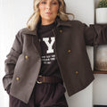 Eco-leather cross-over coat