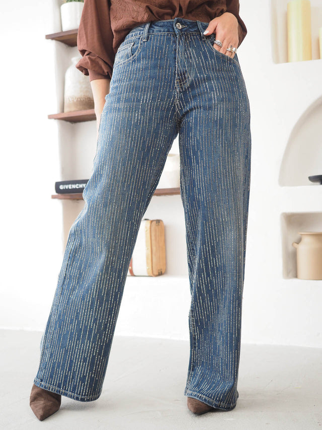 Wide Leg Jeans with Glitter