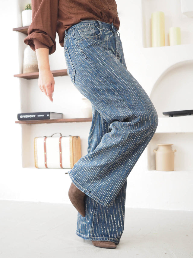 Wide Leg Jeans with Glitter