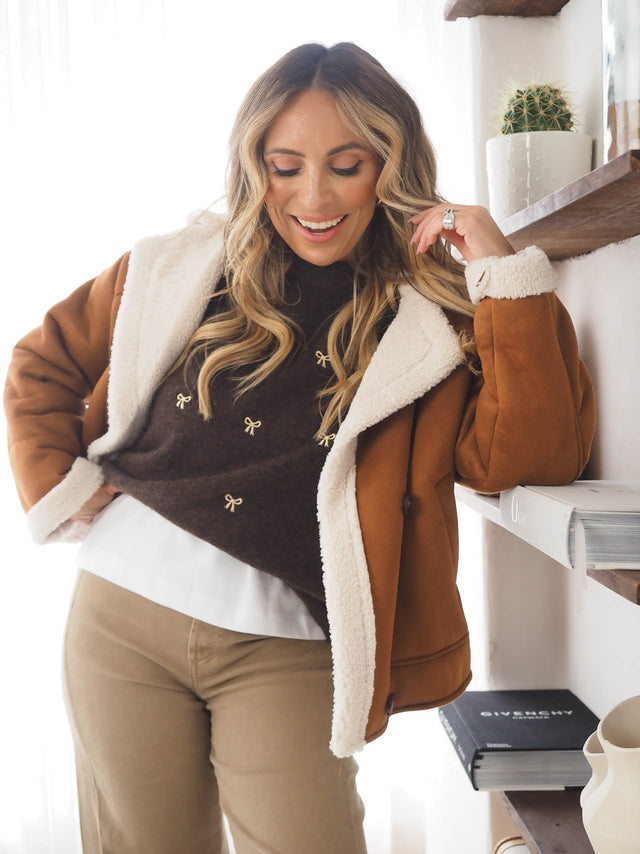 Suede Effect Coat with Curly Fur