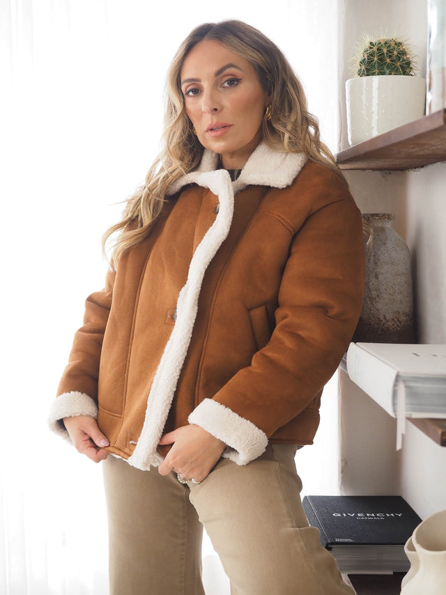 Suede Effect Coat with Curly Fur
