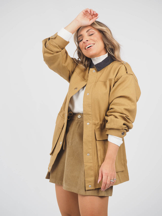 Adjustable Twill Parka With Pockets