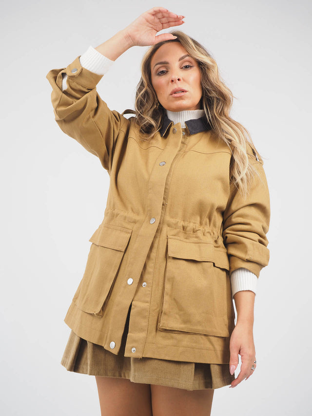 Adjustable Twill Parka With Pockets