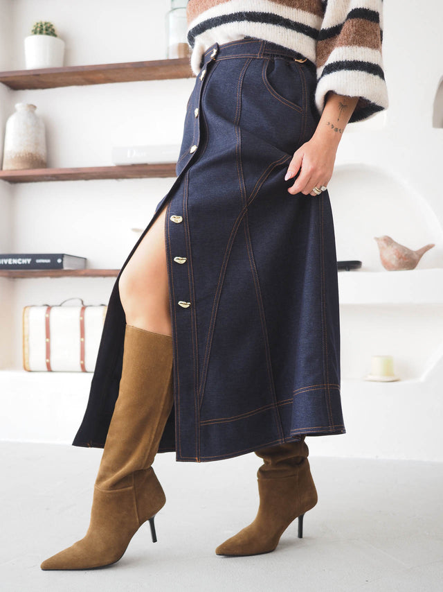 Midi Jeans Skirt with Buttons