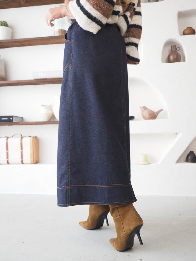 Midi Jeans Skirt with Buttons