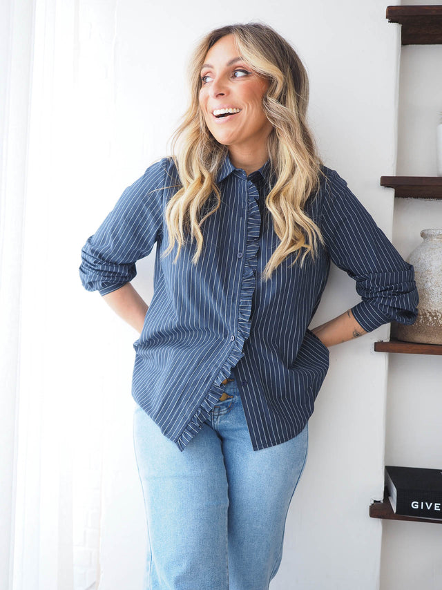 Striped Shirt with Ruffle