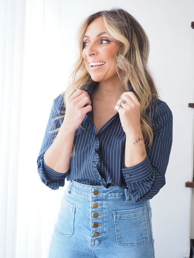 Striped Shirt with Ruffle