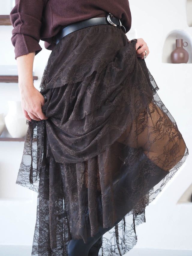 Midi Skirt with Lace and Ruffles