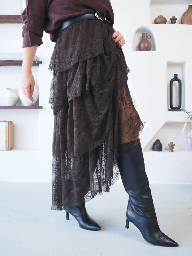 Midi Skirt with Lace and Ruffles