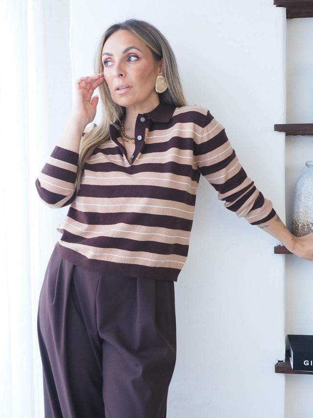 Striped Knit Shirt with Buttons